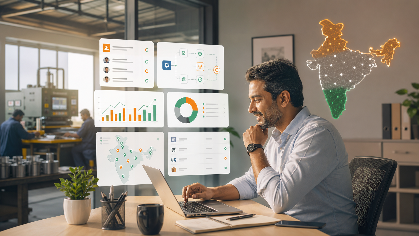 Indian SME founder using workflow automation and reporting dashboard tools