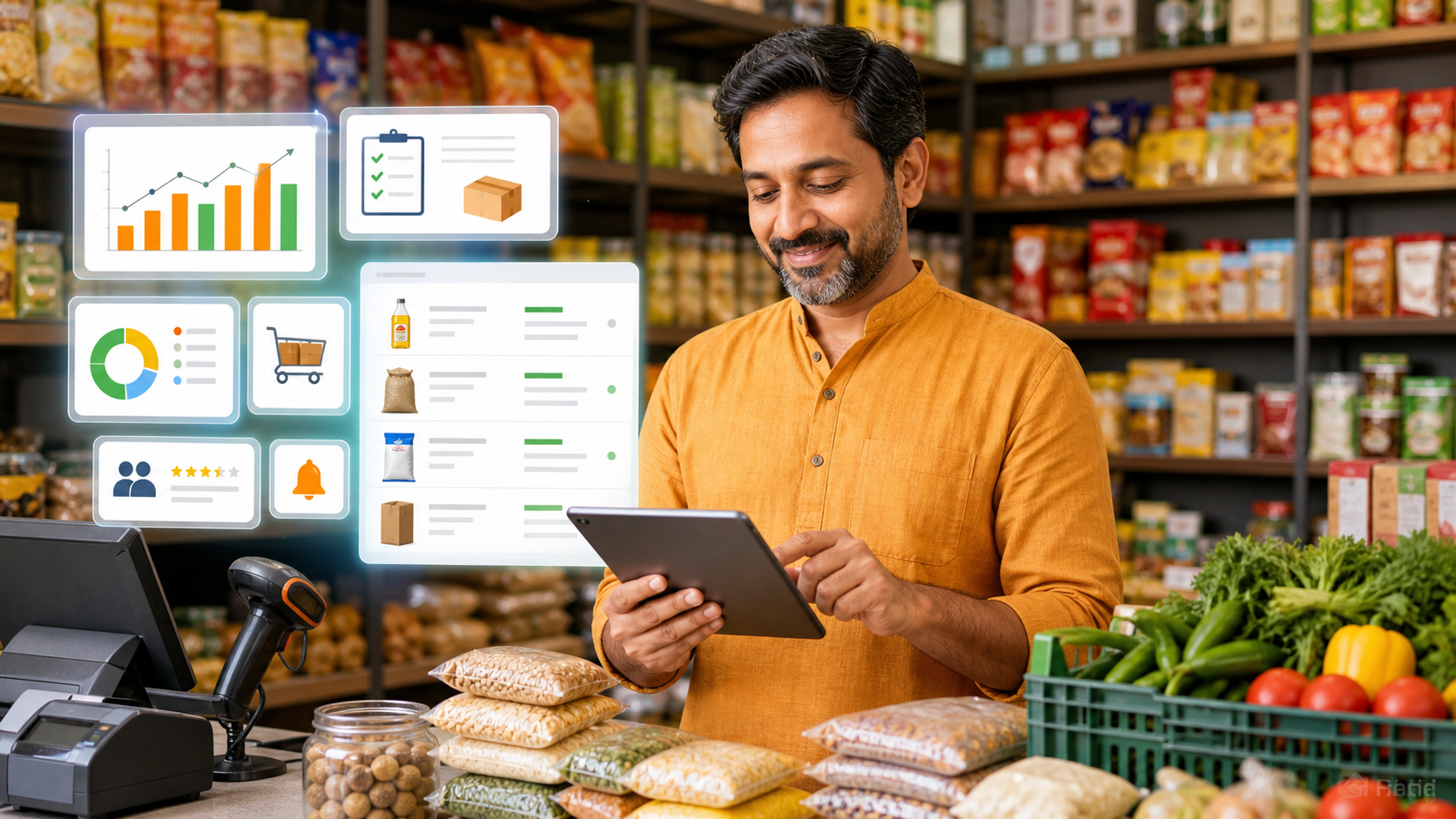 Grocery shop management software for Indian kirana inventory, billing, customers, and stock alerts